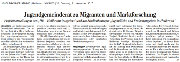 Die Jugendstudie unter jungen Leuten in Heilbronn in Abstimmung mit dem Jugendgemeinderat