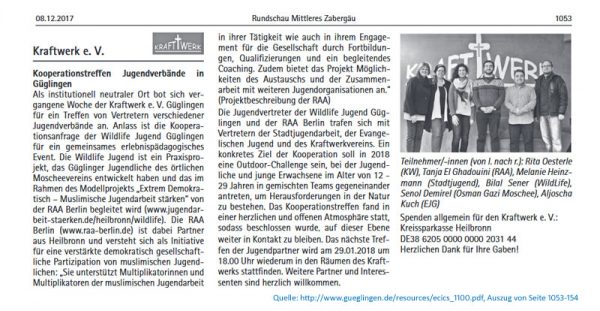 Artikel vom Kraftwerk e.V. zum Treffen mit der Wildlife Jugend Güglingen